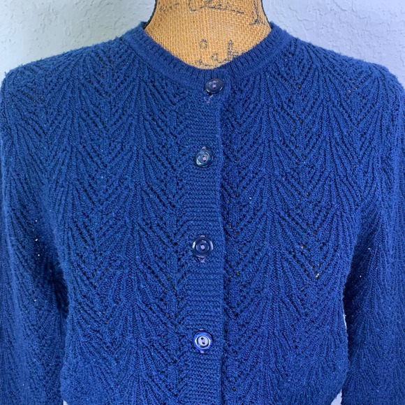 DOTTY MANN Blue Vintage Orlon Acrylic‎ Knit Button Down Cardigan Sweater - Picture 3 of 13